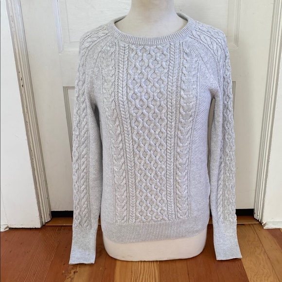 Gap 100% Cotton Light Grey Cableknit Pullover Sweater‎ Medium - Picture 1 of 5